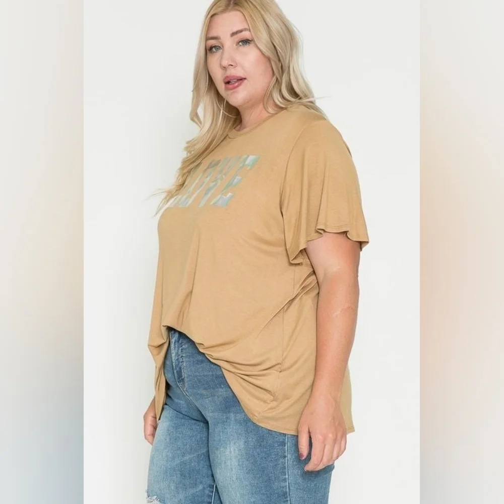 Love Hologram Graphic Print Short Sleeve Plus Size Top Soft Stretchy - Picture 2 of 2